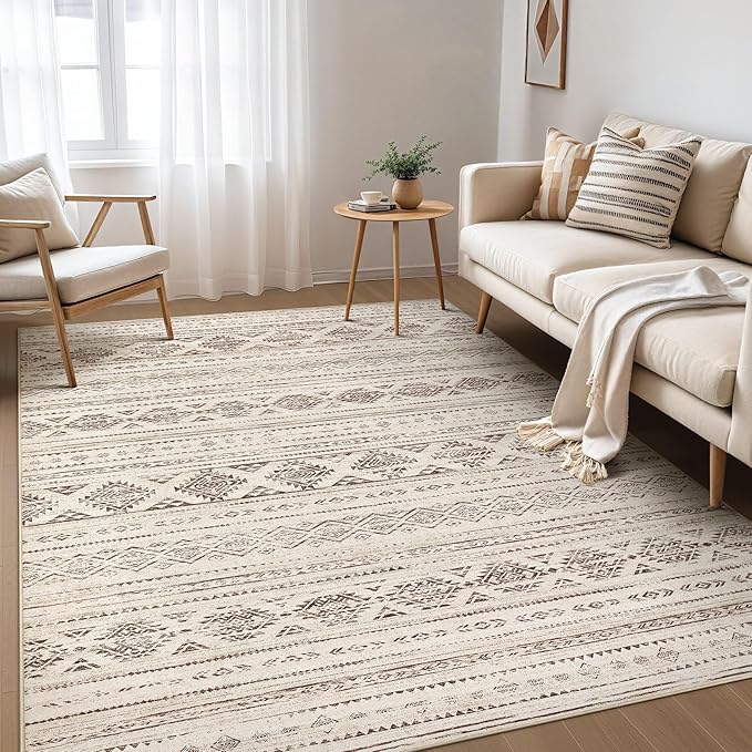 Nakagishi Area Rug Living Room Rugs: 5x7 Washable Boho Large Neutral Farmhouse by NakagishiAreaRug