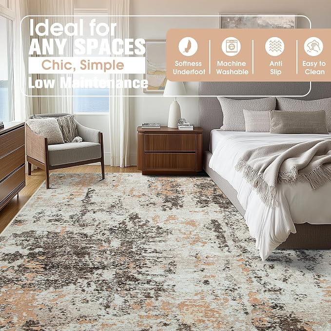 10x14 Area Rugs for Living Room Rug Washable: Abstract Large Rug Indoor Modern - Image 2