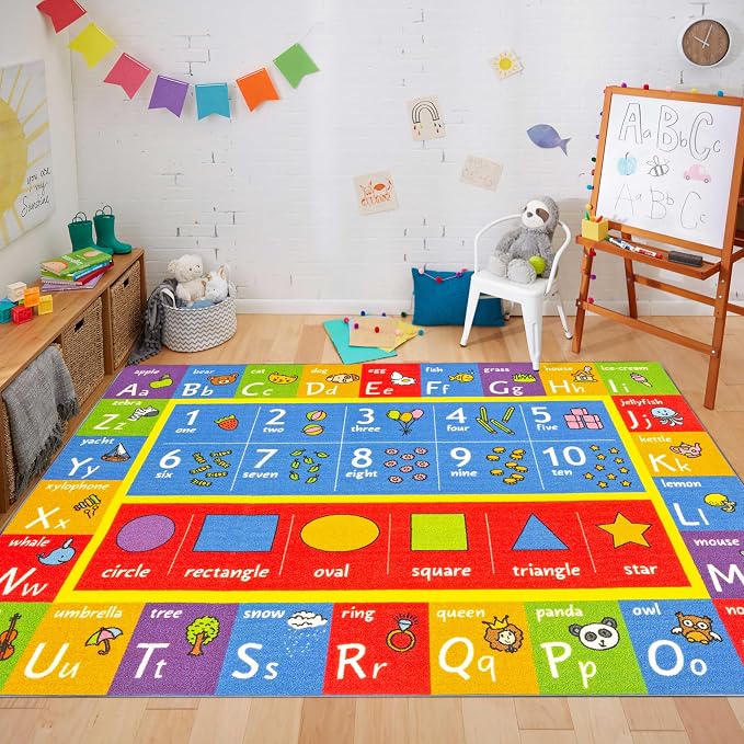 KC Cubs 5x7 ABC Alphabet, Numbers & Shapes Rug – Educational Non-Slip Play Mat - Image 10