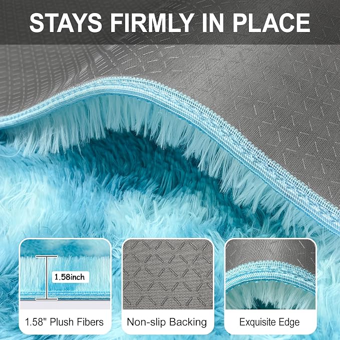Light Blue Fluffy Rug for Bedroom Living Room, 2x6 ft Soft Sky Blue Bedroom - Image 6