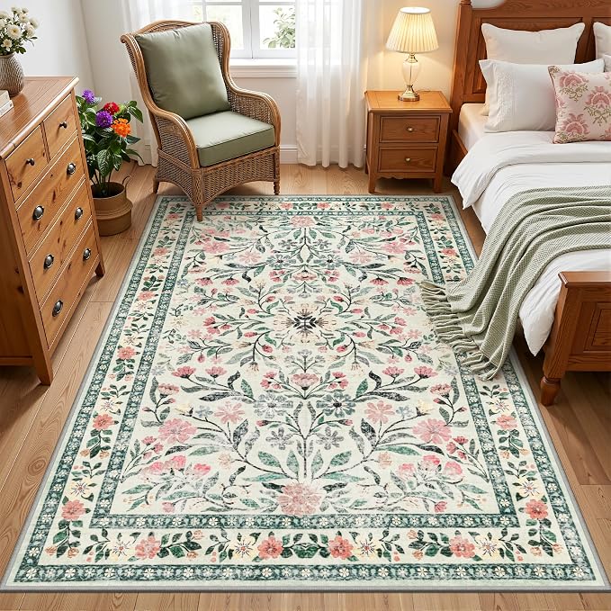 Area Rug Living Room Rugs: Floral 3x5 Washable Rug Vintage Soft Boho Non-Slip - Image 2