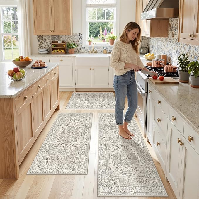 Madane Washable Kitchen Rug Set of 3, Small Area Rug Non-Slip Vintage Entryway - Image 3