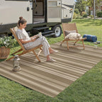 5x7 Easy Jute Stripe Area Rug Washable Beige Brown Indoor Outdoor Carpet Non by WondRg