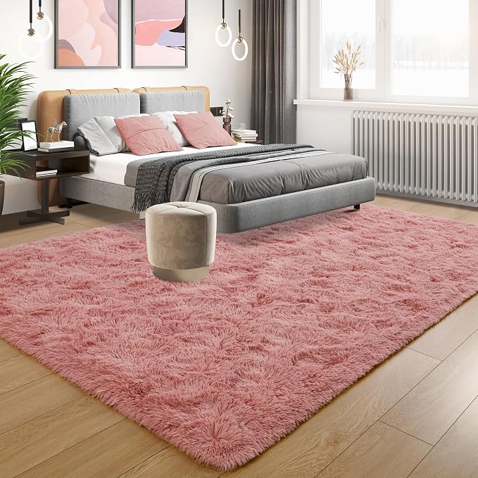 Tepook Blush Pink Area Rugs for Living Room Girls Bedroom, 9x12 Fluffy Shaggy - Image 3