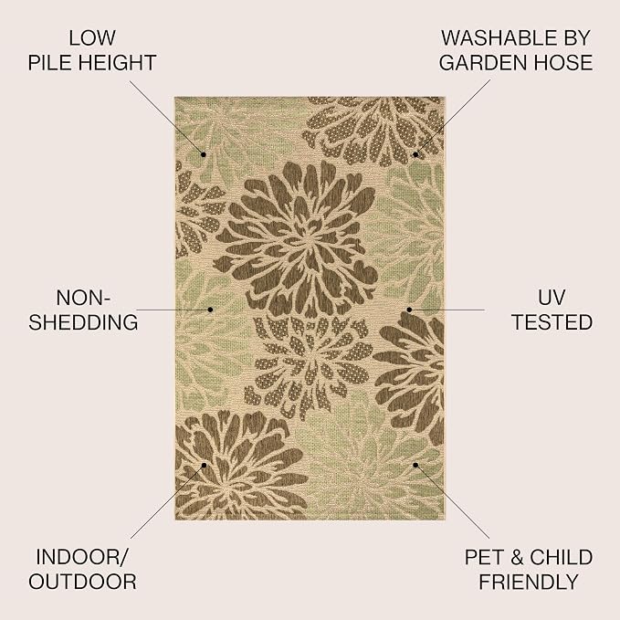 JONATHAN Y Floral Textured Weave Indoor Outdoor Square Area Rug 9X9 Sage/Brown - Image 2