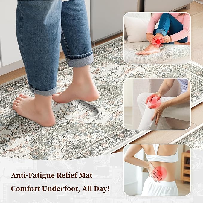 Boho Kitchen Mats for Floor 2 Piece Set Anti Fatigue Cushioned PVC Kitchen Rugs - Image 3
