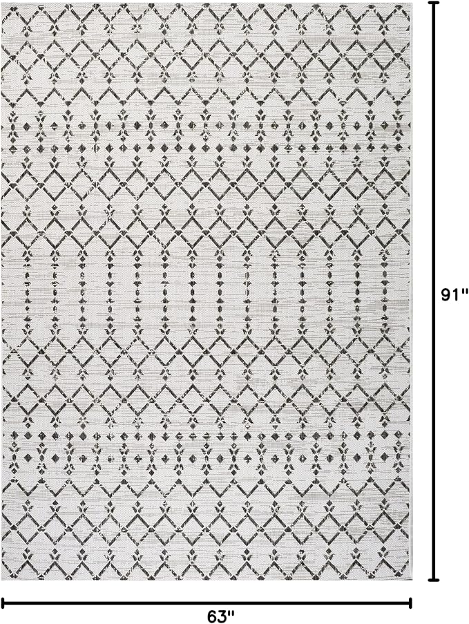 JONATHAN Y Moroccan Geometric Indoor Outdoor Area Rug 5X8 Cream/Black, Ourika - Image 2