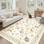 Soalmost Cat 5x7 Area Rugs for Living Room, Machine Washable Animal Floral by Soalmost