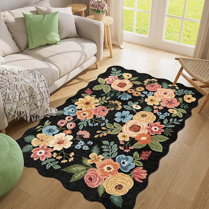 DUKINO 4x6 Area Rug, Floral Non-Slip Indoor Washable Rug - Image 5