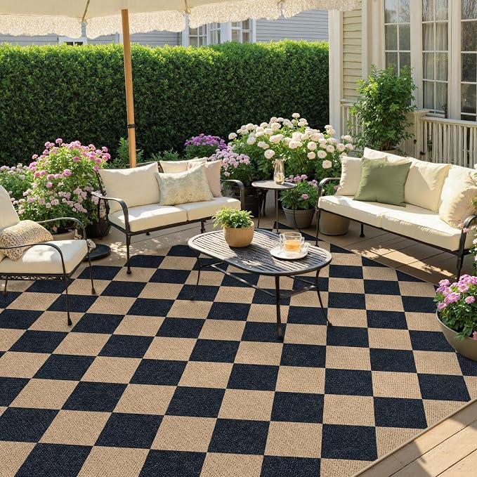 Lahome Colette Checkered Easy Jute Outdoor Rug, Large 6x9 Rug - Image 3