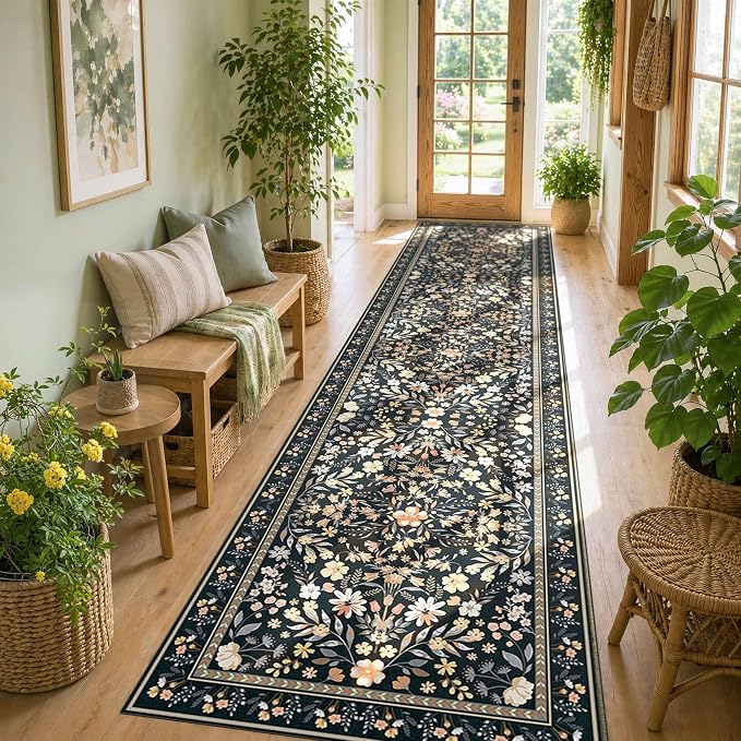 Rugxara 2x10 Floral Runner Rug, Washable Runners by Rugxara