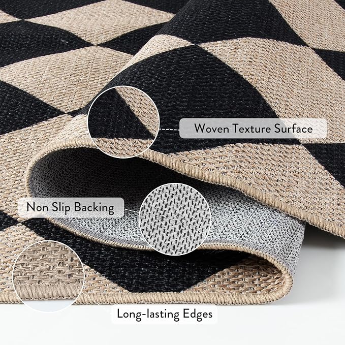 Lahome Checkered Easy Jute 3x5 Entryway Front Porch Rug, Washable Farmhouse - Image 3