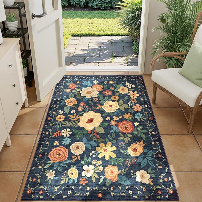 DUKINO 3x4 Area Rug, Lightweight Non Slip Washable Floral Rug, Indoor Low Pile - Image 2