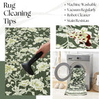 Olive Green Floral Print Area Rugs - Image 4