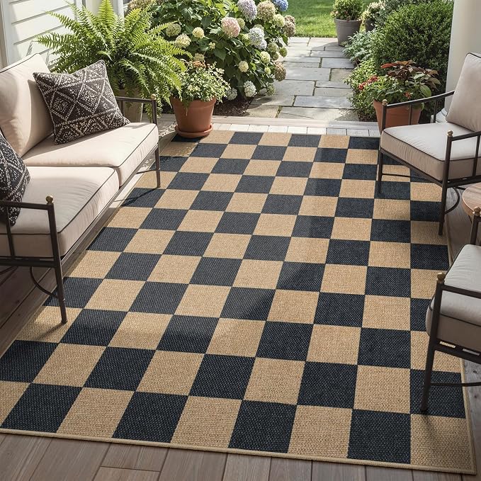 Lahome Checkered Easy Jute Area Rug, 5x7 Outdoor Patio Rug Washable Carpet by Lahome