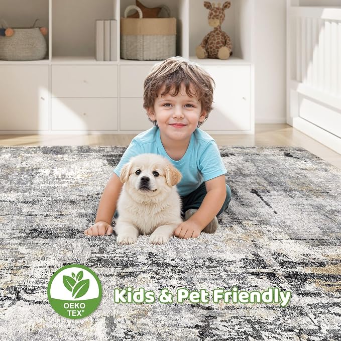 6x8 Area Rug Living Room: Washable Large Abstract Soft Stain Resistant Indoor - Image 7