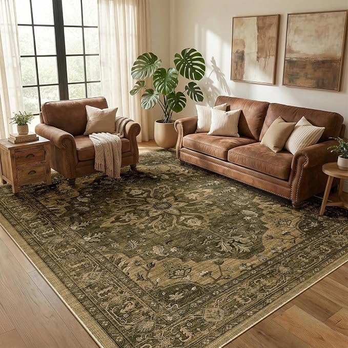 RELEANY Area Rugs 5'x8' Washable Non-Slip, Floral Vintage Distress Medallion - Image 2