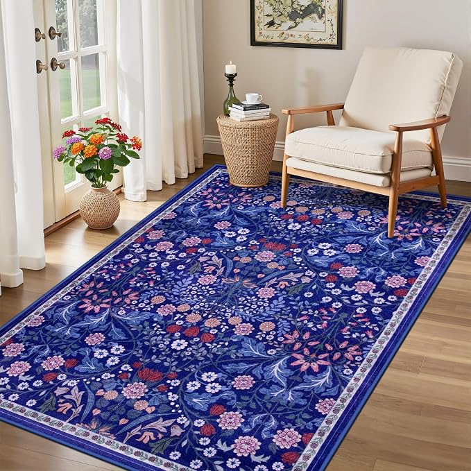 Area Rug Living Room Rugs: Floral 3x5 Washable Rug Vintage Soft Boho Non-Slip - Image 4
