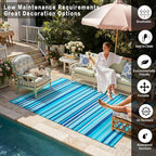 Outdoor Plastic Straw Rug Waterproof Patio 6x9 Blue Teal Stripe Mat - Image 4