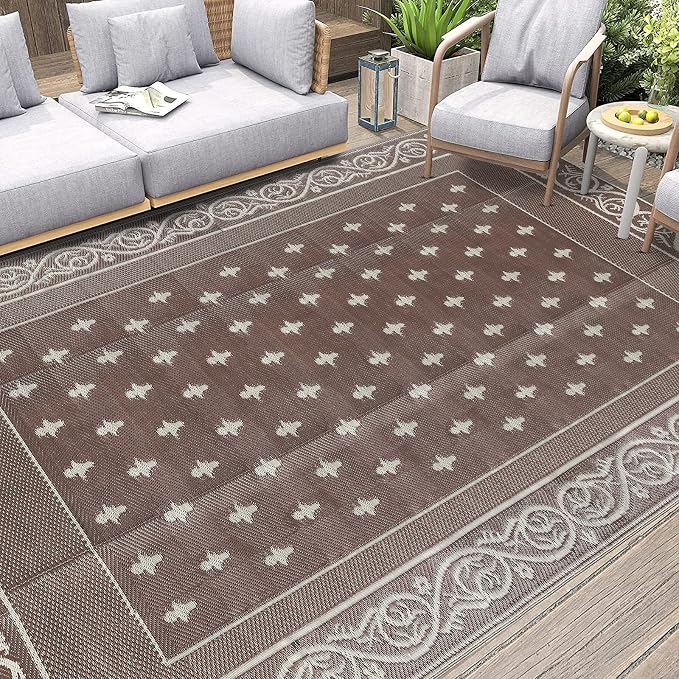 Pauwer 9'x12' Reversible Outdoor Rug, Waterproof Plastic Straw Area Rug - Image 7