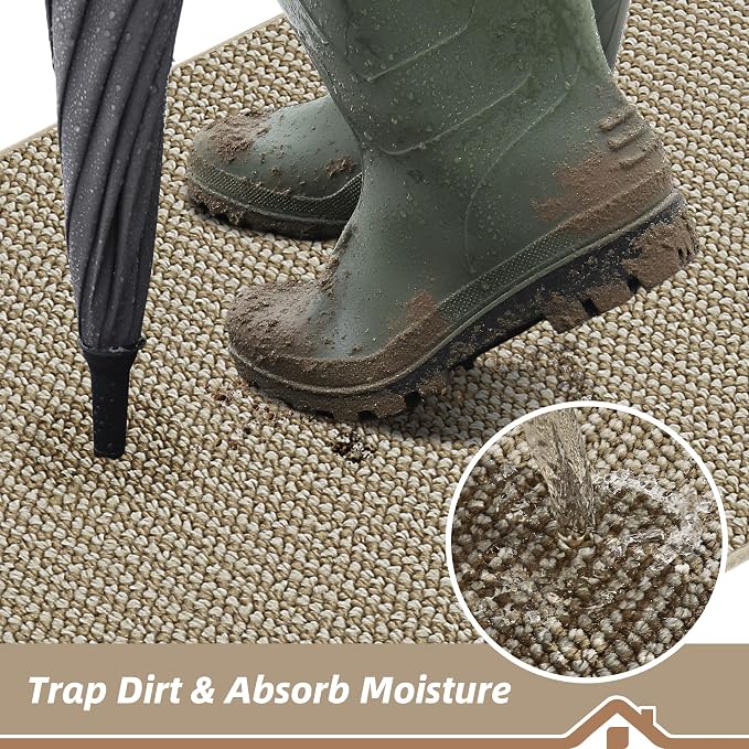 BEQHAUSE Dirt Trapper Door Mat 26" x 40" Half Circle Non-Slip Washable Doormats - Image 3