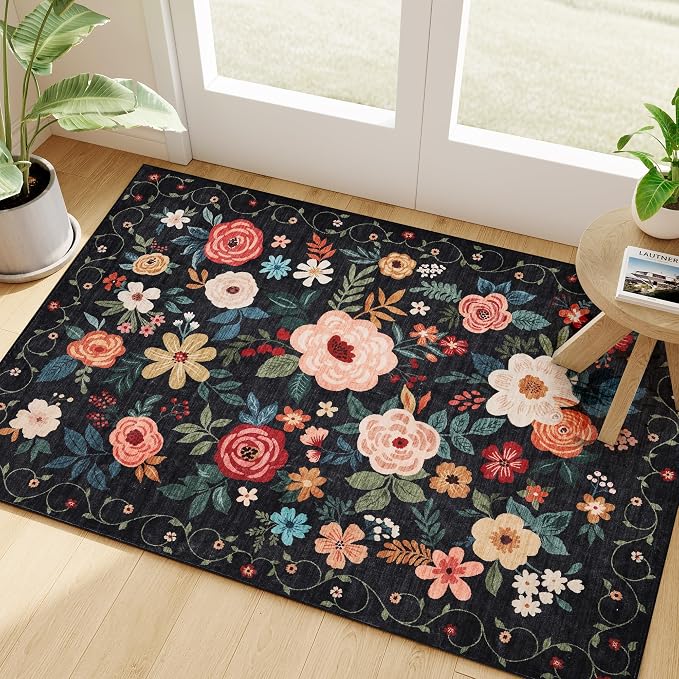DUKINO 2x3 Rugs for Entryway, Floral Indoor Washable Door Mat, Non Slip Boho by DUKINO
