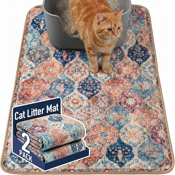 Hompet Cat Litter Mat 2 Pack, 24x36 Large Machine Washable Trapping Mats by Hompet