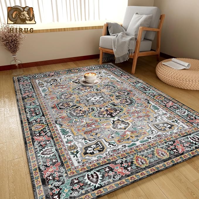 Washable Area Rug 9' x 12' Vintage Traditional Persian Mat - Image 4