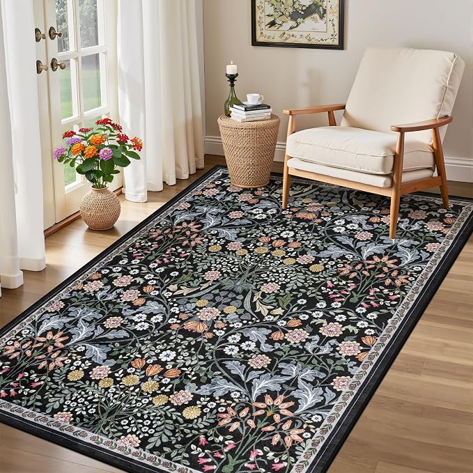 Area Rug Living Room Rugs: Floral 3x5 Washable Rug Vintage Soft Boho Non-Slip - Image 4