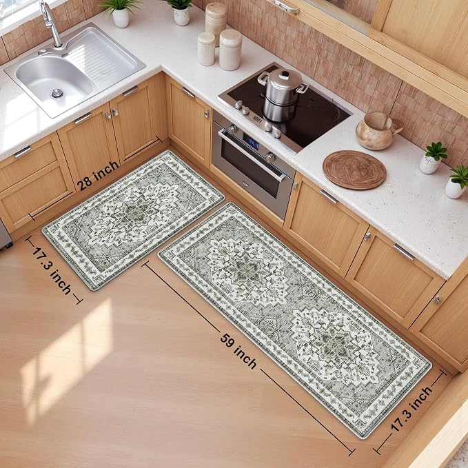 Boho Kitchen Mats for Floor 2 Piece Set Anti Fatigue Cushioned PVC Kitchen Rugs - Image 2