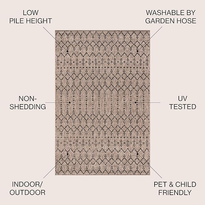 JONATHAN Y Moroccan Geometric Indoor Outdoor Square Area Rug 8X8 Natural/Black - Image 2