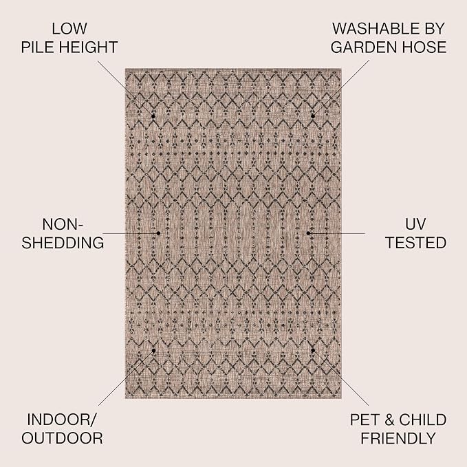 JONATHAN Y Moroccan Geometric Indoor Outdoor Area Rug 5X8 Natural/Black - Image 3