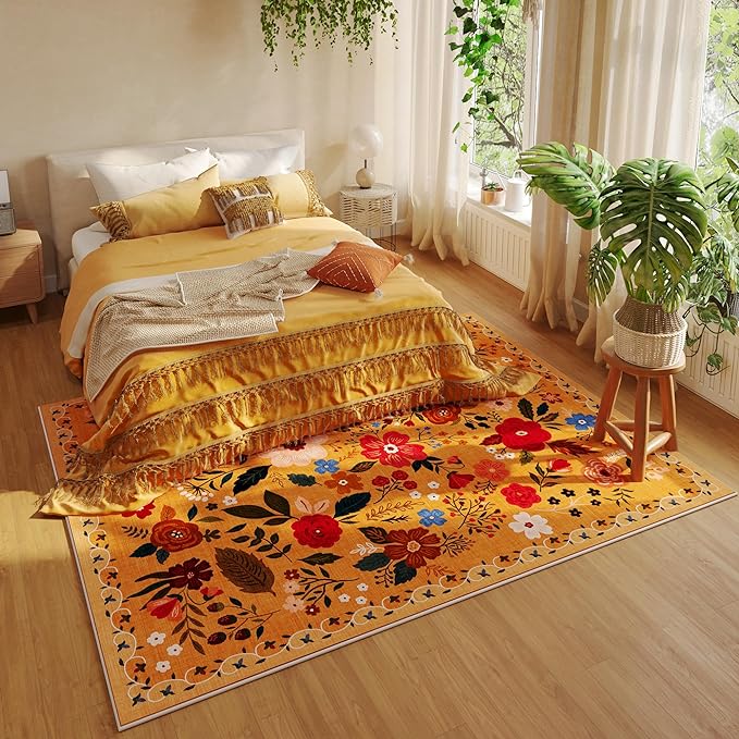 Rugcomf Living Room Rug 5x7 Rug Machine Washable Boho Area Rug Non Slip Floral - Image 5