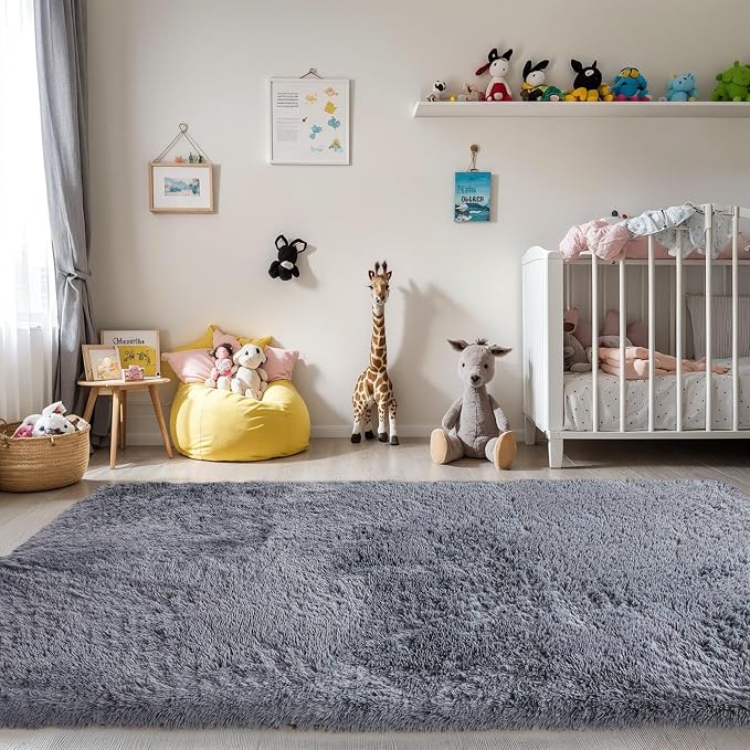 KICHOWUA Thick Area Rug Grey Fluffy Shag 3x5 - Image 8