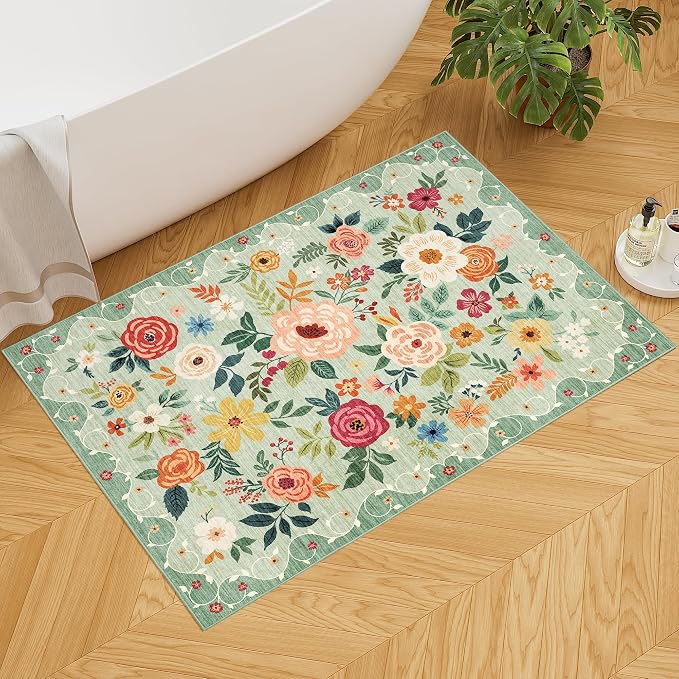 DUKINO 2x3 Rugs for Entryway, Floral Indoor Washable Front Door Mat, Non Slip - Image 7