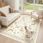 Soalmost Cat 4x6 Area Rugs, Machine Washable Animal Floral Accent Rug Non-Slip - Image 3