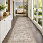 Vintage Floral Moss Green 2'6"x12' Hallway Runner Rug Non Slip by Evyhood