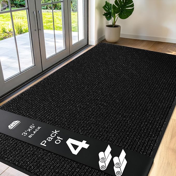 4 Pack Black Commercial Door Mat 3'x6' Heavy Duty Industrial Floor Mat by Unknown