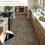 Kitchen Rug Set of 3 Washable Brown Vintage Kitchen Mats - Image 2