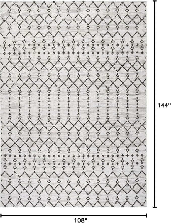JONATHAN Y Moroccan Geometric Indoor Outdoor Area Rug 9X12 Cream/Black - Image 2