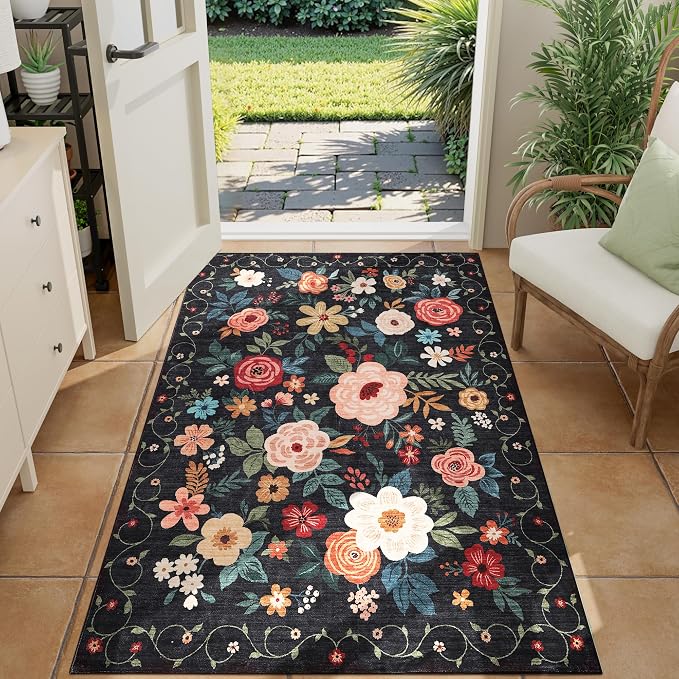DUKINO 3x4 Area Rug, Lightweight Non Slip Washable Floral Rug, Indoor Low Pile - Image 4