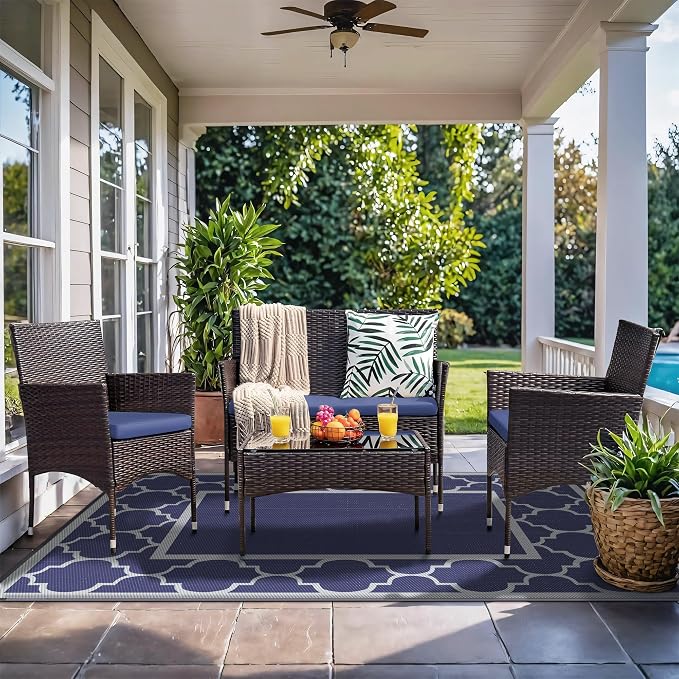 GENIMO Outdoor Rug 9' x 12' Patio Waterproof, Foldable Reversible Plastic Straw - Image 7