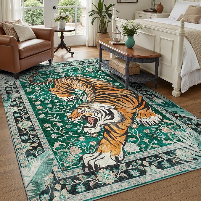 DCX Washable 6x9 Tiger Area Rug, Soft Low Pile Carpet, Kid & Pet Friendly - Image 7