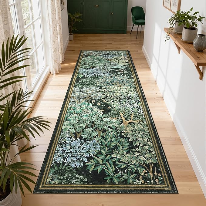 GarveeHome Forest Runner Rug 2.5x8, Botanical Low Pile Non Slip Stain - Image 2