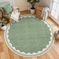 GarveeHome Scalloped Sage Green 4ft Round Rug Washable Non-Slip Soft Ultra-Thin by GarveeHome