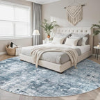 Soalmost 9x9 Blue/Grey Round Rug 9ft Living Room Circle Rug Vintage Round Area - Image 3