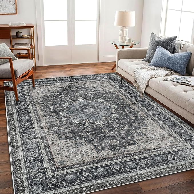 CHAMPLANT Washable Area Rug 9'x12' Retro Boho Design Non-Shedding Easy Care by CHAMPLANT