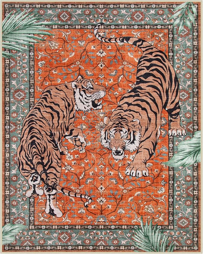 Moynesa Tiger Washable Area Rug, 9x12 Living Room Rug, Vintage Non Slip Large - Image 3