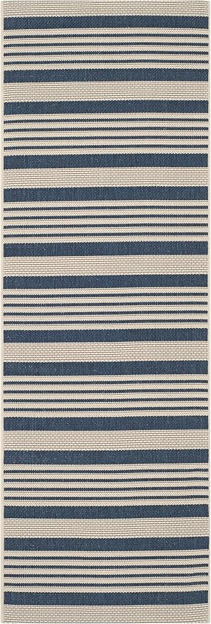 SAFAVIEH Courtyard Collection 2'3' x 18' Navy/Beige CY6062 Stripe Indoor/ - Image 2