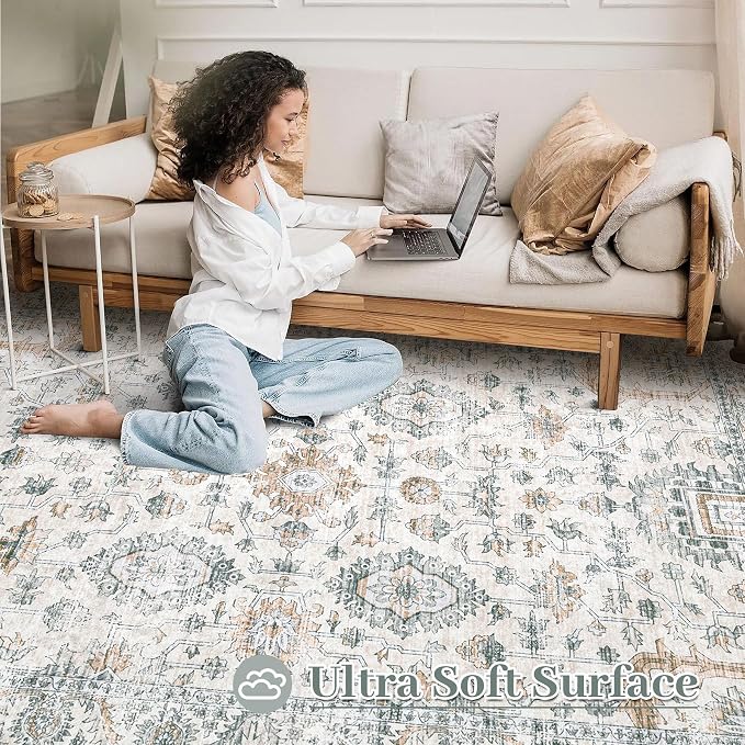 XLUEZ Area Rug 5x7 Living Room Rug, Machine Washable Vintage Distressed Boho - Image 4